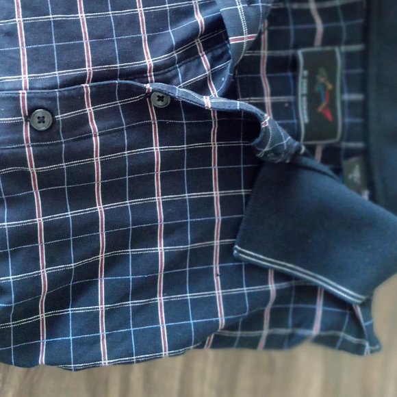 Greg Norman Polo Shirt Men Large Dark Blue Check Shark Golf Casual Short Sleeve - Picture 2 of 6